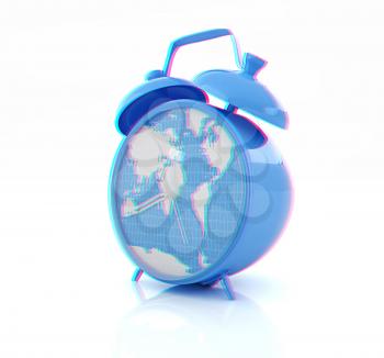 Clock of world map. 3D illustration. Anaglyph. View with red/cyan glasses to see in 3D.