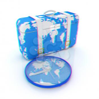 Suitcase for travel. 3D illustration. Anaglyph. View with red/cyan glasses to see in 3D.