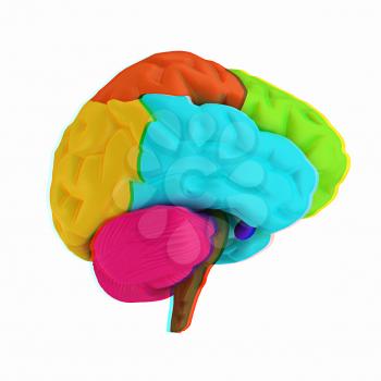 Colorfull human brain. 3D illustration. Anaglyph. View with red/cyan glasses to see in 3D.