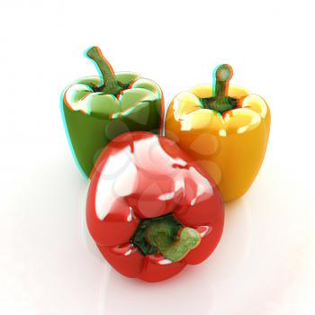 sweet pepper on white background . 3D illustration. Anaglyph. View with red/cyan glasses to see in 3D.