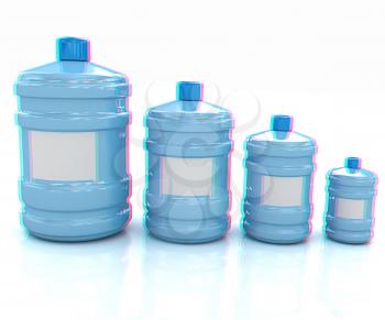 water bottles. 3D illustration. Anaglyph. View with red/cyan glasses to see in 3D.