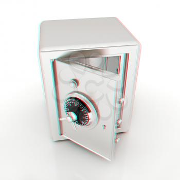 Security metal safe with empty space inside . 3D illustration. Anaglyph. View with red/cyan glasses to see in 3D.
