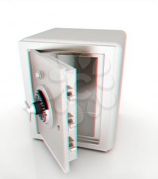 Security metal safe with empty space inside . 3D illustration. Anaglyph. View with red/cyan glasses to see in 3D.