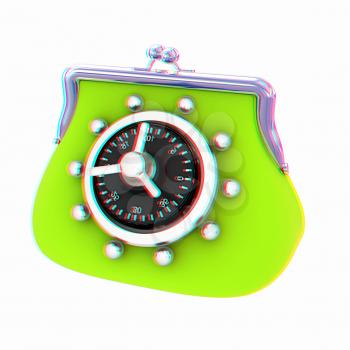 purse safe concept. 3D illustration. Anaglyph. View with red/cyan glasses to see in 3D.
