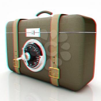 Leather suitcase-safe.. 3D illustration. Anaglyph. View with red/cyan glasses to see in 3D.
