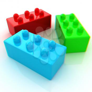 Building blocks on white . 3D illustration. Anaglyph. View with red/cyan glasses to see in 3D.