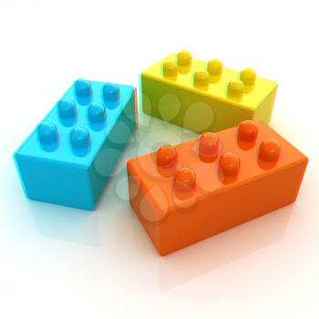 Building blocks on white . 3D illustration. Anaglyph. View with red/cyan glasses to see in 3D.