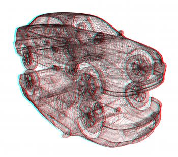 model cars. 3d render. 3D illustration. Anaglyph. View with red/cyan glasses to see in 3D.