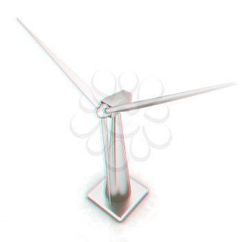 Wind turbine isolated on white . 3D illustration. Anaglyph. View with red/cyan glasses to see in 3D.