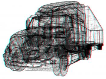 Model cars trailer. 3d render . 3D illustration. Anaglyph. View with red/cyan glasses to see in 3D.