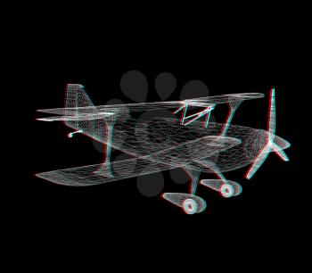 retro airplane isolated on black background . 3D illustration. Anaglyph. View with red/cyan glasses to see in 3D.