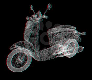 Vintage Retro Moped. 3d model. 3D illustration. Anaglyph. View with red/cyan glasses to see in 3D.
