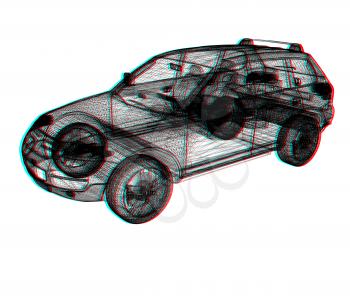Model cars. 3d render . 3D illustration. Anaglyph. View with red/cyan glasses to see in 3D.