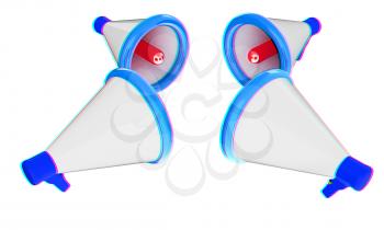 Loudspeakers as announcement icon. Illustration on white . 3D illustration. Anaglyph. View with red/cyan glasses to see in 3D.