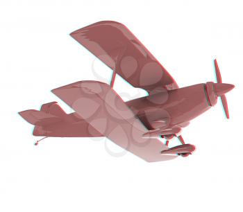 retro airplane isolated on white background . 3D illustration. Anaglyph. View with red/cyan glasses to see in 3D.