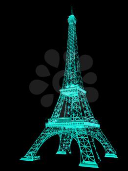 3d Eiffel Tower render. 3D illustration. Anaglyph. View with red/cyan glasses to see in 3D.