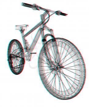 bicycle as a 3d wire frame object isolated. 3D illustration. Anaglyph. View with red/cyan glasses to see in 3D.