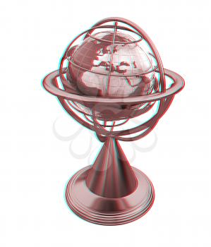 Terrestrial globe model . 3D illustration. Anaglyph. View with red/cyan glasses to see in 3D.