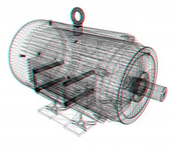 3d-model of an electric motor. 3D illustration. Anaglyph. View with red/cyan glasses to see in 3D.