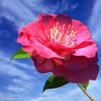 Beautiful Flower against the sky . 3D illustration. Anaglyph. View with red/cyan glasses to see in 3D.
