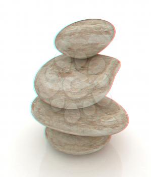 Spa stones isolated on white. 3D illustration. Anaglyph. View with red/cyan glasses to see in 3D.