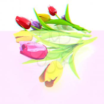 Tulip flower. 3D illustration. Anaglyph. View with red/cyan glasses to see in 3D.