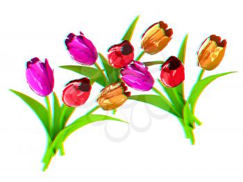 Tulip flower. 3D illustration. Anaglyph. View with red/cyan glasses to see in 3D.