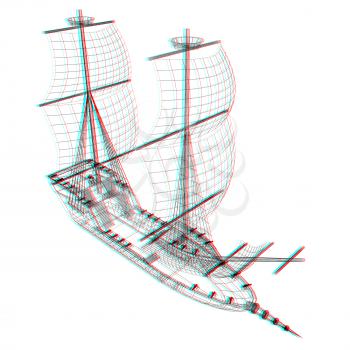 3d model ship. 3D illustration. Anaglyph. View with red/cyan glasses to see in 3D.
