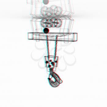 Crane hook. 3D illustration. Anaglyph. View with red/cyan glasses to see in 3D.