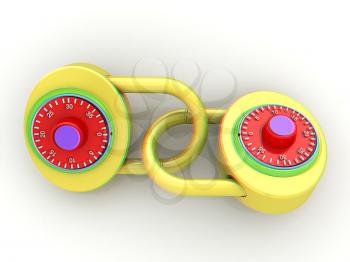 pad lock. 3D illustration. Anaglyph. View with red/cyan glasses to see in 3D.
