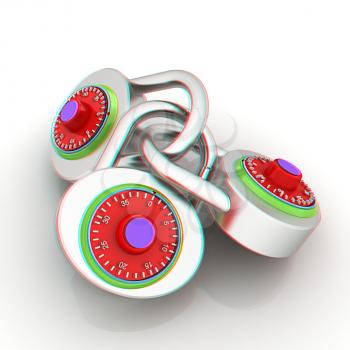 pad lock. 3D illustration. Anaglyph. View with red/cyan glasses to see in 3D.