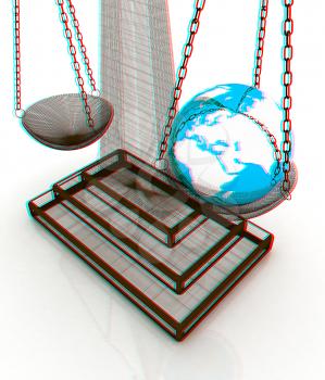 The philosophical concept: Earth lighter than vanity. 3D illustration. Anaglyph. View with red/cyan glasses to see in 3D.