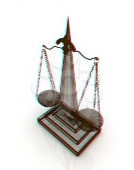 scales of justice. 3D illustration. Anaglyph. View with red/cyan glasses to see in 3D.