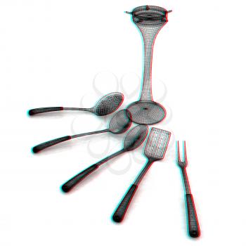 cutlery. 3D illustration. Anaglyph. View with red/cyan glasses to see in 3D.