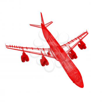 Airplane. 3D illustration. Anaglyph. View with red/cyan glasses to see in 3D.
