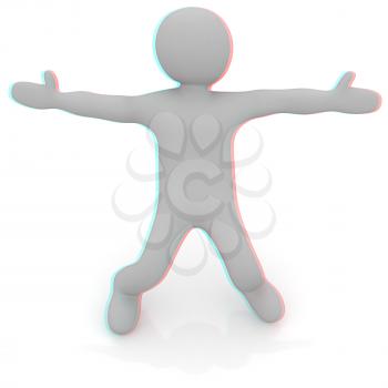 3d man isolated on white. Series: morning exercises - flexibility exercises and stretching. 3D illustration. Anaglyph. View with red/cyan glasses to see in 3D.