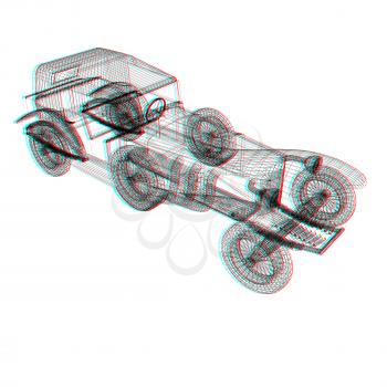 3d model retro car. 3D illustration. Anaglyph. View with red/cyan glasses to see in 3D.