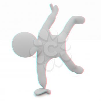 3d man isolated on white. Series: morning exercises - making push ups. 3D illustration. Anaglyph. View with red/cyan glasses to see in 3D.
