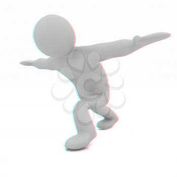 3d man isolated on white. Series: morning exercises - flexibility exercises and stretching. 3D illustration. Anaglyph. View with red/cyan glasses to see in 3D.