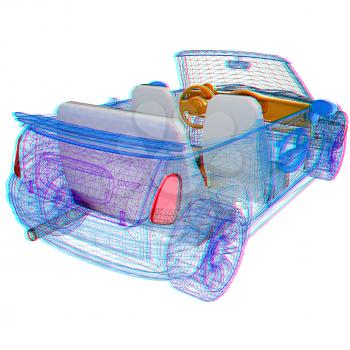 3d model cars . 3D illustration. Anaglyph. View with red/cyan glasses to see in 3D.