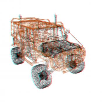 3d model cars . 3D illustration. Anaglyph. View with red/cyan glasses to see in 3D.
