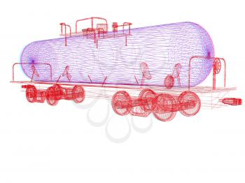 3D model cistern car. 3D illustration. Anaglyph. View with red/cyan glasses to see in 3D.