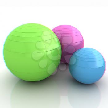 Fitness balls. 3D illustration. Anaglyph. View with red/cyan glasses to see in 3D.