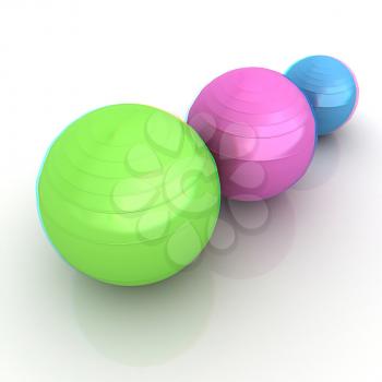 Fitness balls. 3D illustration. Anaglyph. View with red/cyan glasses to see in 3D.