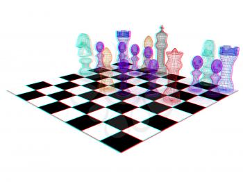 Chess. 3D illustration. Anaglyph. View with red/cyan glasses to see in 3D.