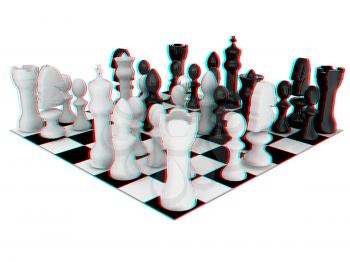 Chess. 3D illustration. Anaglyph. View with red/cyan glasses to see in 3D.