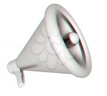 Loudspeaker as announcement icon. Illustration on white . 3D illustration. Anaglyph. View with red/cyan glasses to see in 3D.