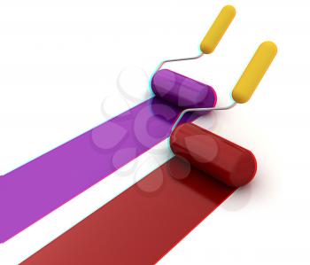 3d rollers brushes. 3D illustration. Anaglyph. View with red/cyan glasses to see in 3D.