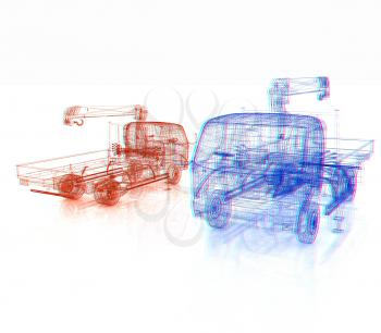 3d model truck. 3D illustration. Anaglyph. View with red/cyan glasses to see in 3D.