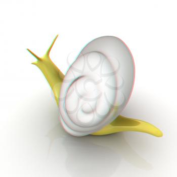 3d fantasy animal, snail on white background . 3D illustration. Anaglyph. View with red/cyan glasses to see in 3D.